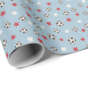Weihnachtsfußballbälle Rot Blau Sterne Geschenkpapier