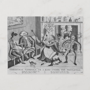 Weihnachtsgambols oder ein Kuss unter der Führung Feiertagspostkarte