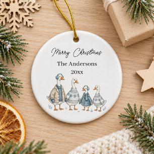 Weihnachtsgans Familie Blaue Aquarellmalerei Keramik Ornament