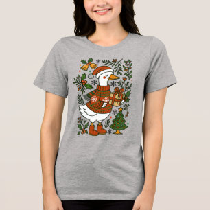 Weihnachtsgans Niedlich Winter Floral Feiertag Tri-Blend Shirt