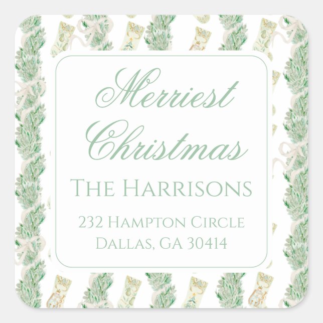 Weihnachtsgarland Bedford Strümpfe Quadratischer Aufkleber (Vorderseite)