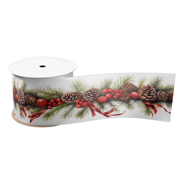 Weihnachtsgarland PineCones Red Satin Ribbon Satinband (Spule)