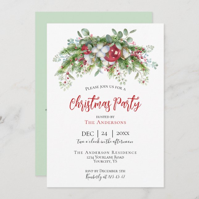 Weihnachtsgarten rot für die Party Einladung (Vorne/Hinten)