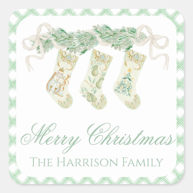 Weihnachtsgärtnerische Strümpfe Vintag Quadratischer Aufkleber (Vorderseite)