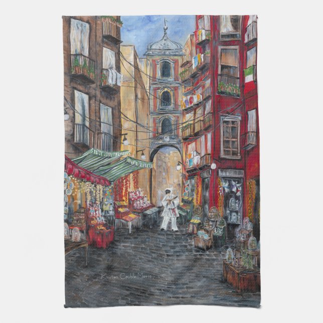 Weihnachtsgasse Italien Geschirrtuch (Vertikal)