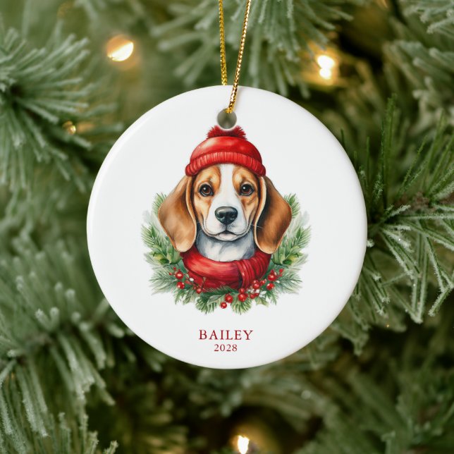 Weihnachtsgebäck Beagle Foto Keramik Ornament (Baum)