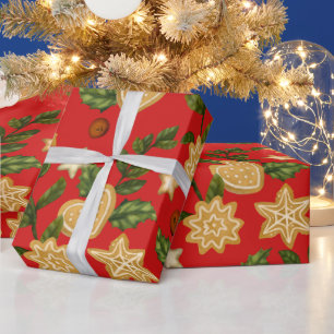 Weihnachtsgebäck Cookies und Berries Rot Geschenkpapier