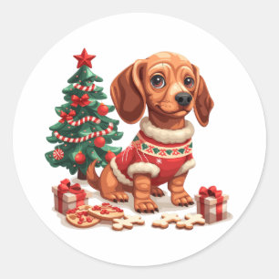 Weihnachtsgebäck Dackel Hunde Weihnachtsgebäck Runder Aufkleber