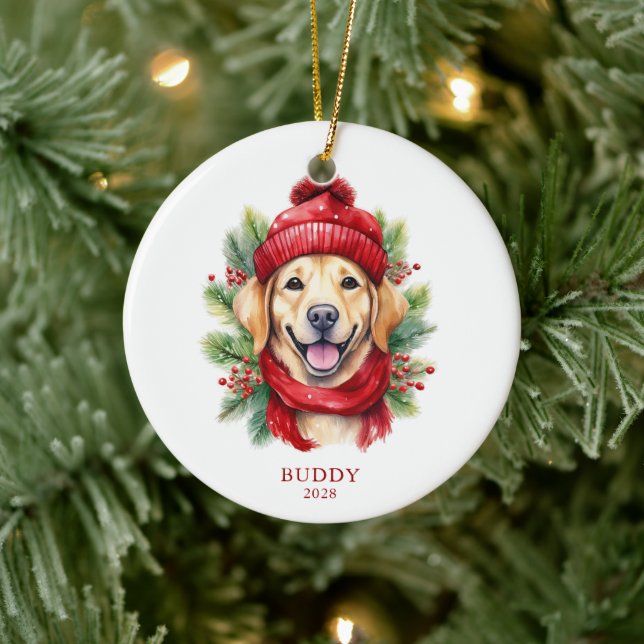 Weihnachtsgebäck Gelbes Labrador Foto Keramik Ornament (Baum)