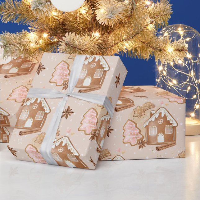 Weihnachtsgebäck Haus Pink Cookies Brown Geschenkpapier (Von Creator hochgeladen)