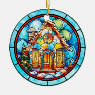 Weihnachtsgebäck im Buntglasstil Keramik Ornament