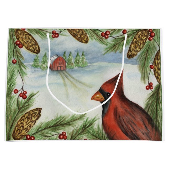 Weihnachtsgebäck Kardinal Winter Bird Holiday Große Geschenktüte (Vorderseite)