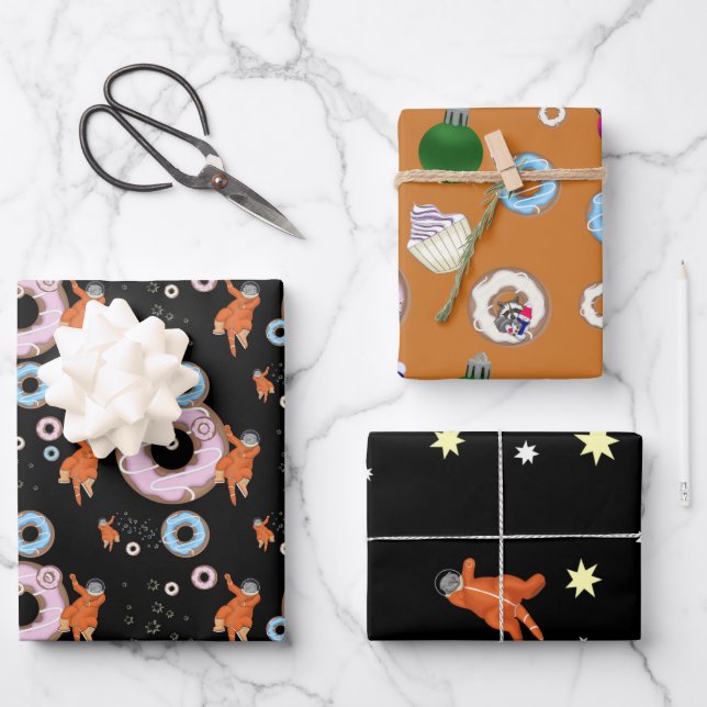Weihnachtsgebäck - Katzen, Donuts, Waschbären, Ste Geschenkpapier Set (Vorderseite)