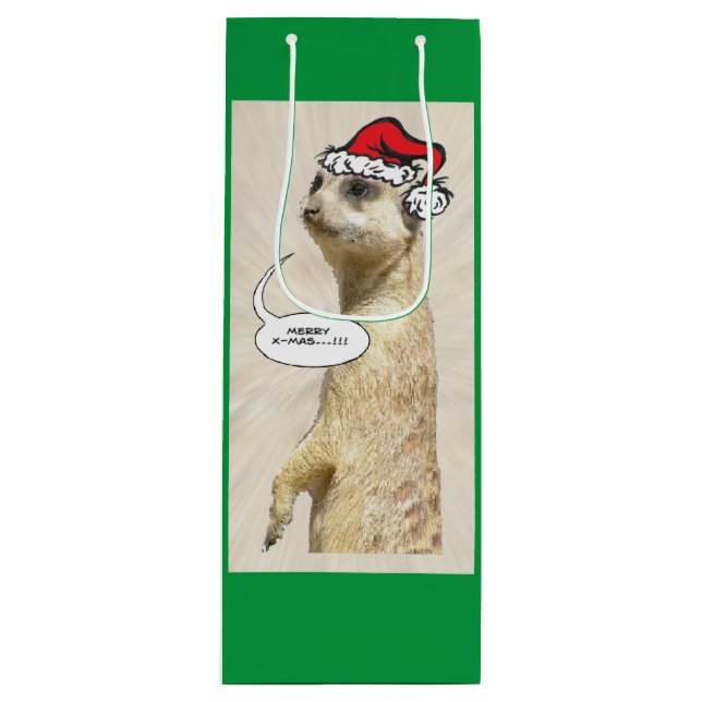 Weihnachtsgebäck Meerkat GREEN Weinbeutel Geschenktüte Für Weinflaschen (Vorderseite)