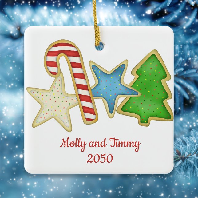 Weihnachtsgebäck Niedliches Whimsisches Foto Keramikornament (Christmas whimsical cute cookie cutout photo Christmas tree ornament. )