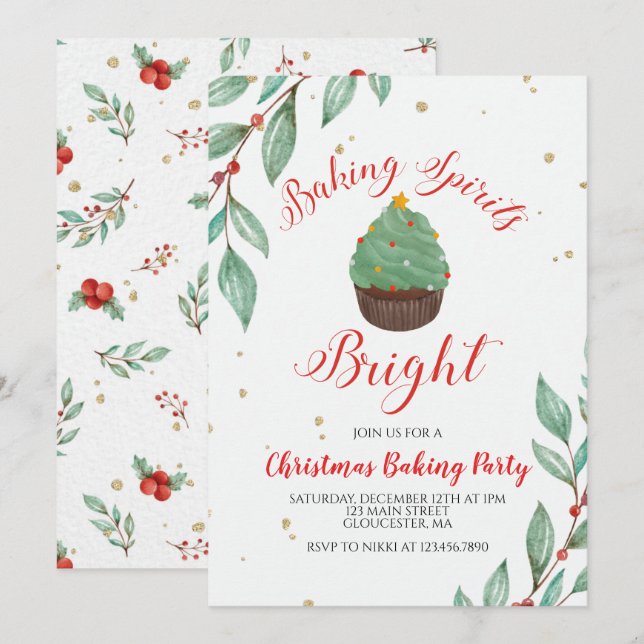 Weihnachtsgebäck Party Cupcake Einladung (Vorne/Hinten)