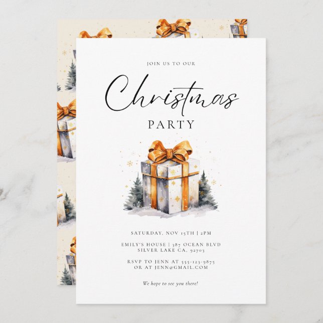 Weihnachtsgebäck Party Golden Watercolor Einladung (Vorne/Hinten)