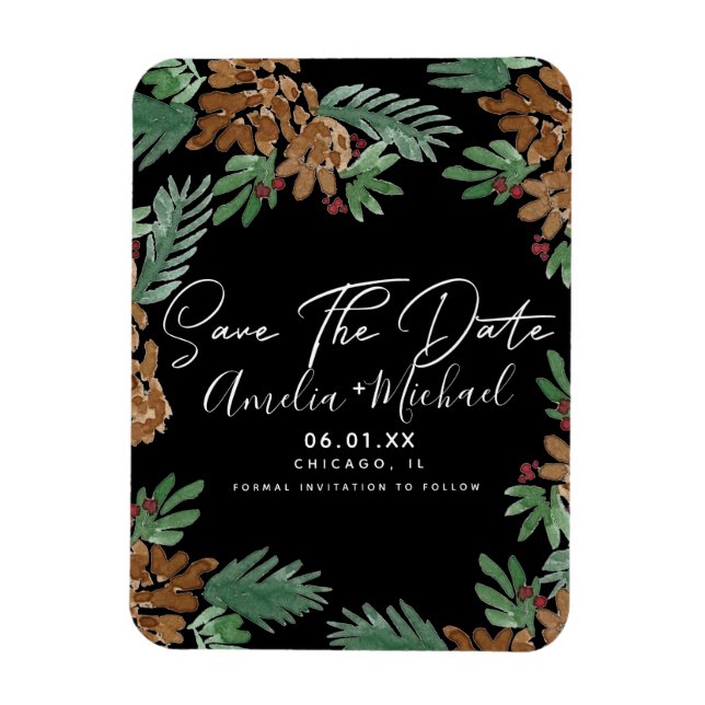 Weihnachtsgebäck Pinecones Save the Date schwarz Magnet (Vertikal)