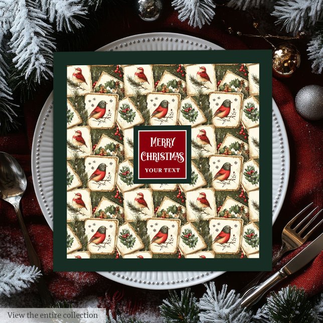 Weihnachtsgebäck Serviette (Vintage Christmas postcard birds sparrow napkins)