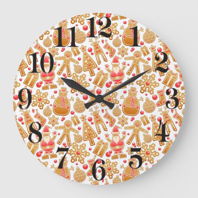 Weihnachtsgebäck & Snowman Gingerbrot Weihnachtske Große Wanduhr (Vorderseite)