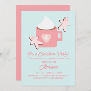 Weihnachtsgebäck Tasse Schokolade Lebkuchen Pink Einladung