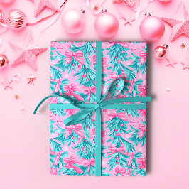 Weihnachtsgebäck und -dekorationen in Rosa und Min Geschenkpapier