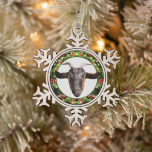 Weihnachtsgebäck und Tan-Ziege Schneeflocken Zinn-Ornament