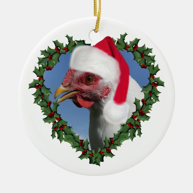 Weihnachtsgebäck * Weißer Plymouth Rock Keramik Ornament (Vorne)