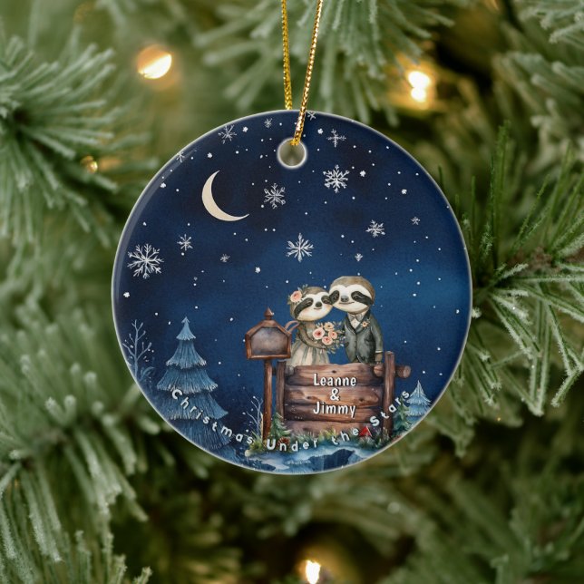 Weihnachtsgebirge Wasserfarbe Neuvermähltes Paar Keramik Ornament (Baum)