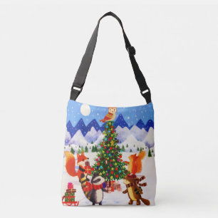 Weihnachtsgebirgsfamilie Woodland Animal Tragetaschen Mit Langen Trägern