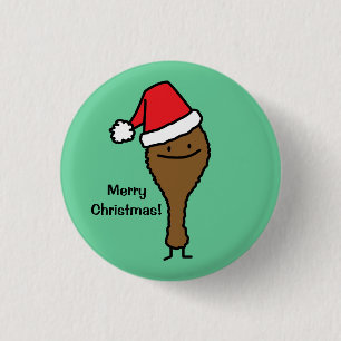 Weihnachtsgebratenes Hühnerbein-Weihnachtsmannmütz Button