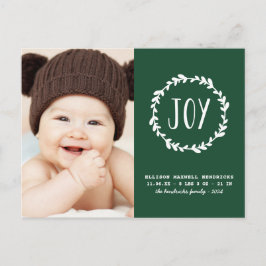 Weihnachtsgeburt Ankündigung Grüner Urlaub Foto Postkarte