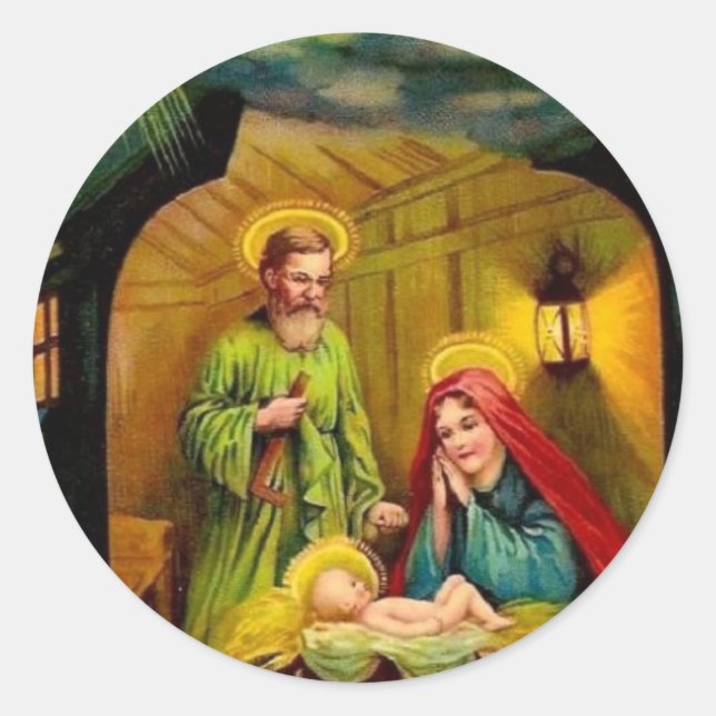 Weihnachtsgeburt Jesu Runder Aufkleber (Vorderseite)