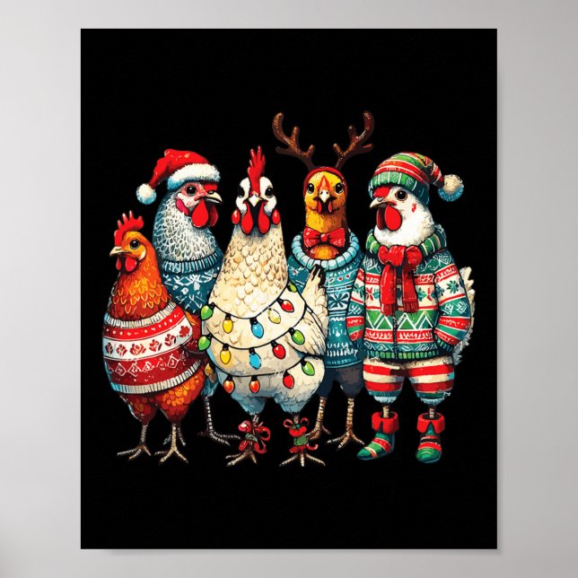 Weihnachtsgeburten-Hühner-Hat Lights Farm Animal Poster (Vorne)