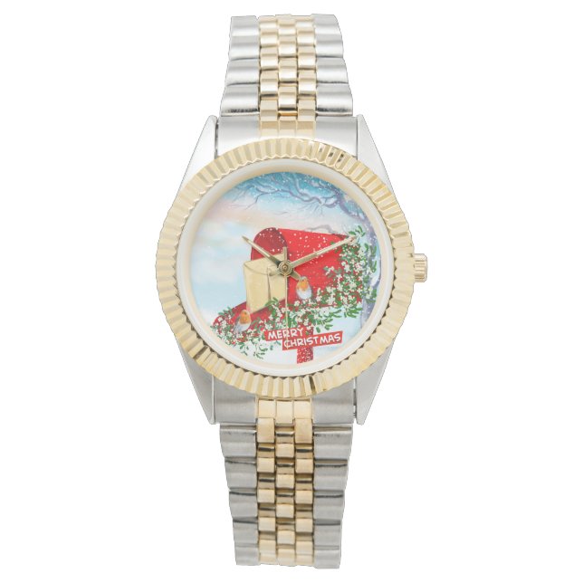 Weihnachtsgeburten im Schnee und Männer in der Rot Armbanduhr (Vorderseite)