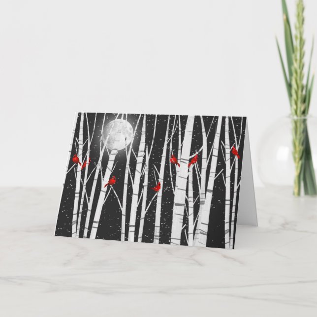 Weihnachtsgeburten in Birkenbäumen zum Kardinal Karte (Vorderseite)