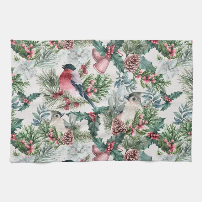 Weihnachtsgeburten und Pinien Blumenmuster Geschirrtuch (Horizontal)