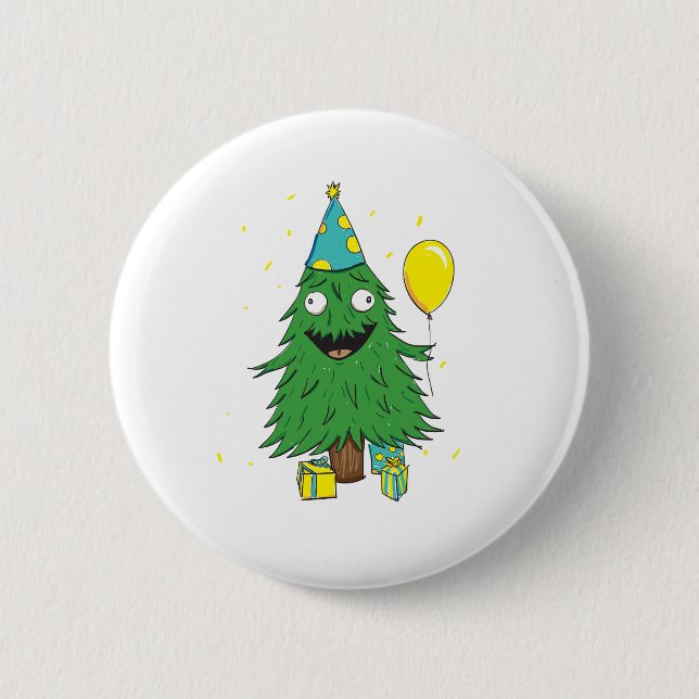 Weihnachtsgeburtstags-Baum Button (Vorderseite)