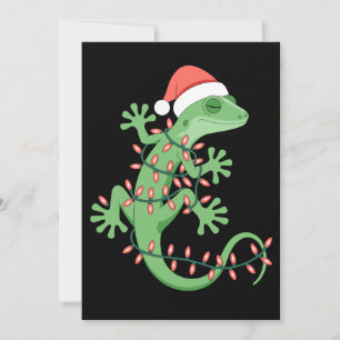 Weihnachtsgecko-Eidechse-Santa-Hut-Lichter-Reptil Einladung