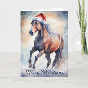 Weihnachtsgedicht Bay Horse im Winter Aquarell Karte