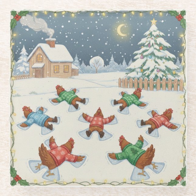 Weihnachtsgeflügel in Bewegung, Glasuntersetzer (Vorderseite)
