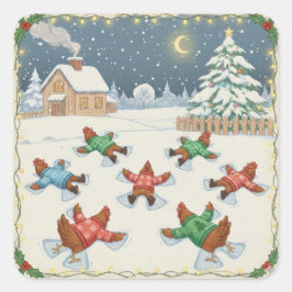 Weihnachtsgeflügel in Bewegung, Weihnachtsaufklebe Quadratischer Aufkleber