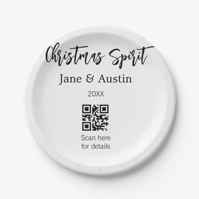 Weihnachtsgeist Ehepaar Name QR Scan Datum Pappteller (Vorderseite)