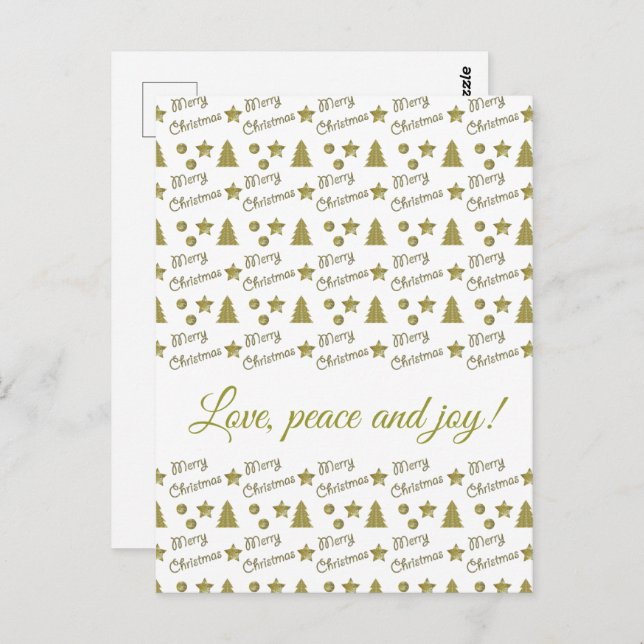 Weihnachtsgeist - goldene Sterne, Weihnachtsbäume Postkarte (Vorne/Hinten)