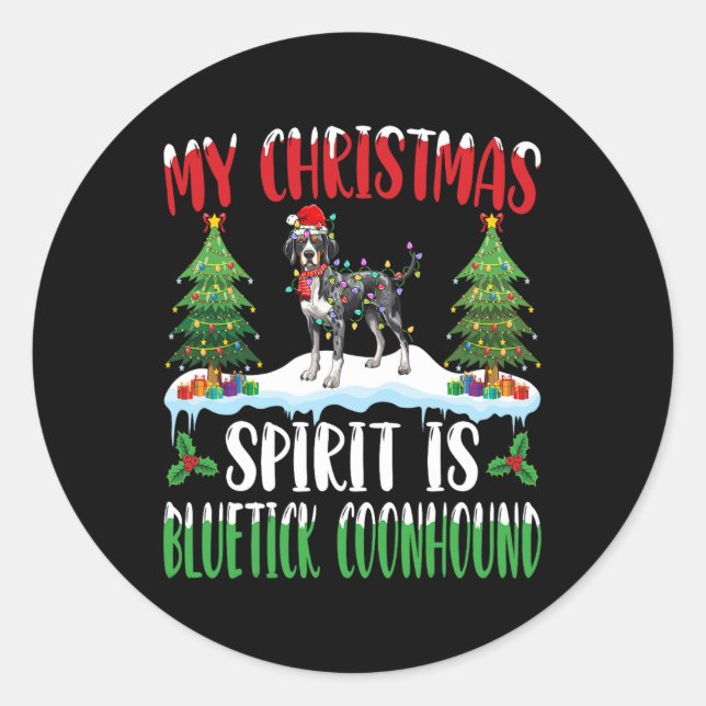 Weihnachtsgeist ist Bluetick Coonhound mit San Runder Aufkleber (Vorderseite)