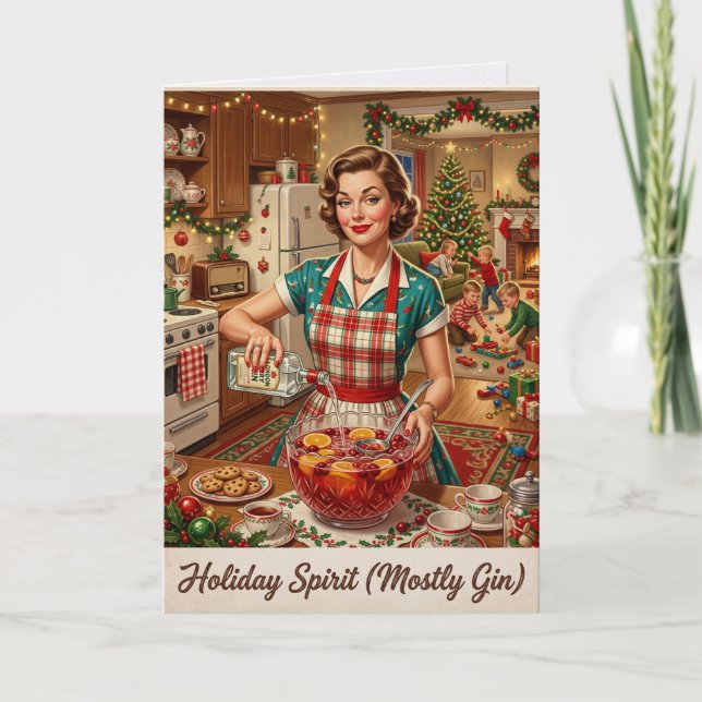 Weihnachtsgeist meist Gin Vintage Karte (Vorderseite)