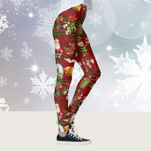 Weihnachtsgeist Rot und Grün Kariert Leggings