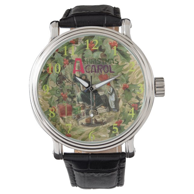Weihnachtsgeister Gegenwart Illustration Scrooge Armbanduhr (Vorderseite)