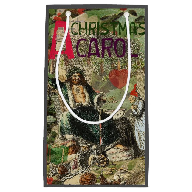 Weihnachtsgeister Gegenwart Illustration Scrooge Kleine Geschenktüte (Vorderseite)