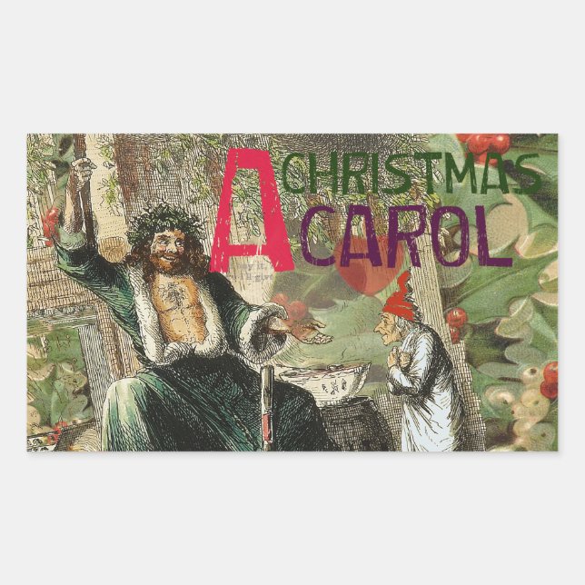 Weihnachtsgeister Gegenwart Illustration Scrooge Rechteckiger Aufkleber (Vorderseite)